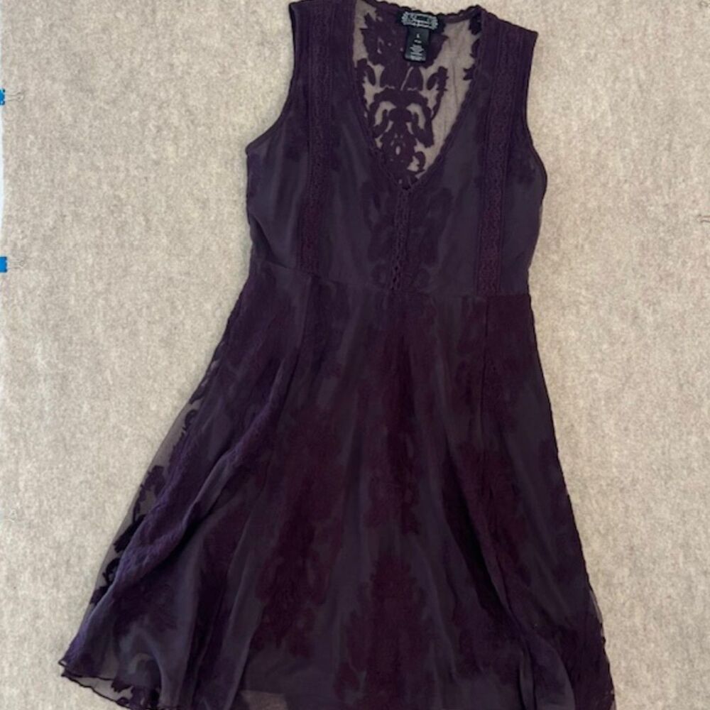 Shyanne Dark Purple Lace Mesh Festival Skater Dress Large